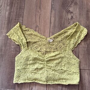 Free People Lace V-Neck Crop Top - Olive